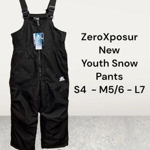 NEW UNISEX YOUTH ZERO XPOSURE SNOW PANTS BLACK SIZES S 4 - M 5/6 - L 7